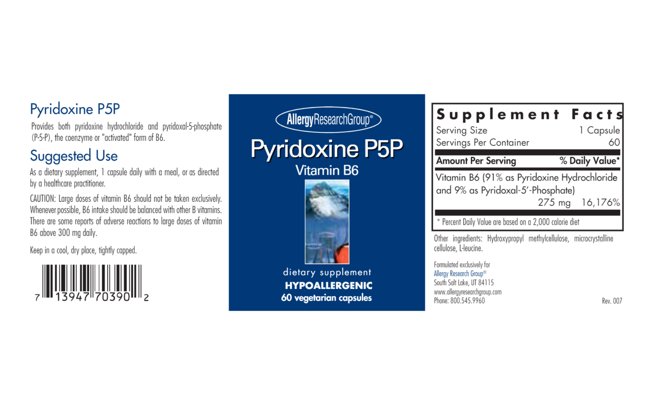 Vitamin B6 Pyridoxine + P5P 60 cap 275 mg (AR) Biotype Nutrients