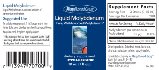 liquid molybdenum for copper overload