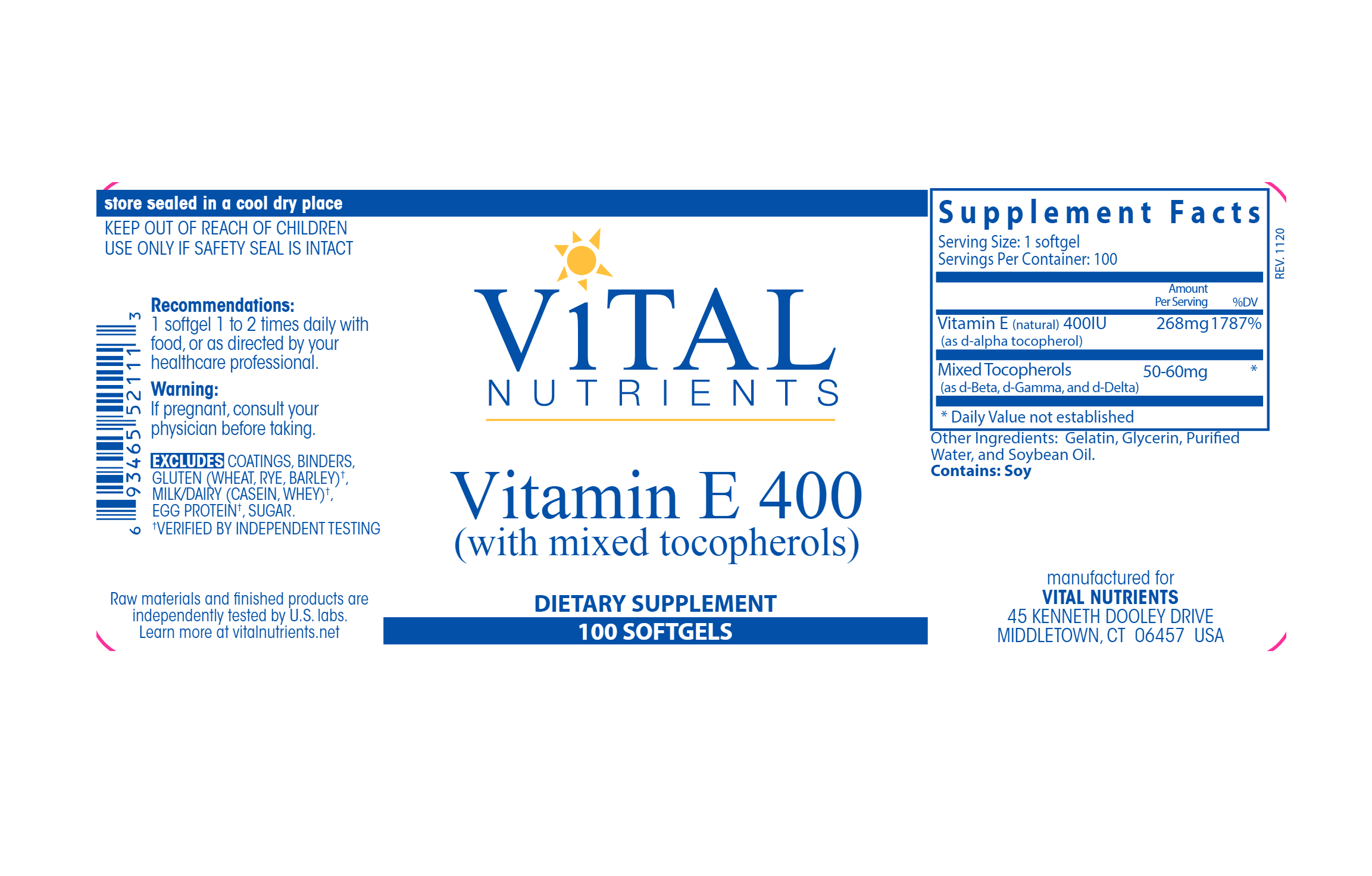 Vitamin E E 400 100 gels Biotype Nutrients
